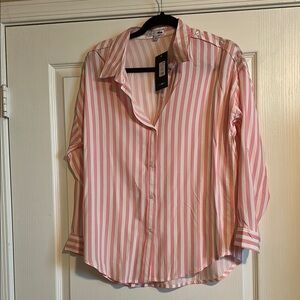 Pink and White Striped Button-Up Shirt